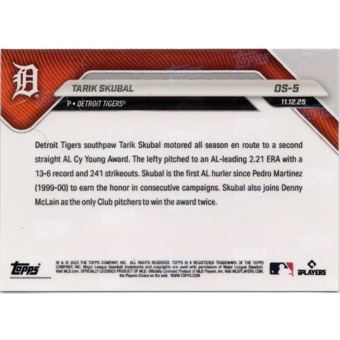 2025 Topps Now Tarik Skubal #OS5 Gold Foil /50 Detroit Tigers Baseball Card | Limited Edition /50 Gold Foil Baseball Card | vintageantiquesgifts.com
