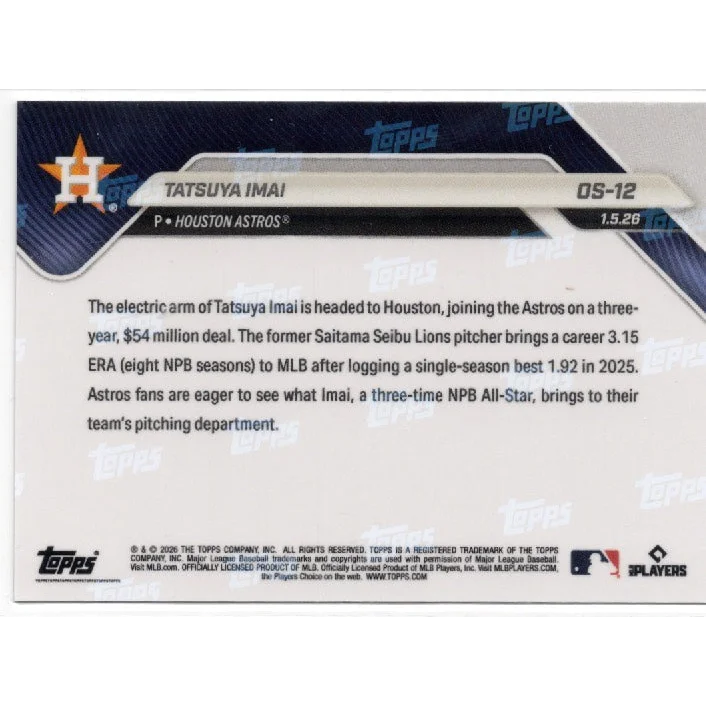 2025 Topps Now Tatsuya Imai #OS12 Orange Foil /25 Houston Astros Rookie RC Baseball Card | Limited Edition /25 Orange Foil Baseball Card | vintageantiquesgifts.com