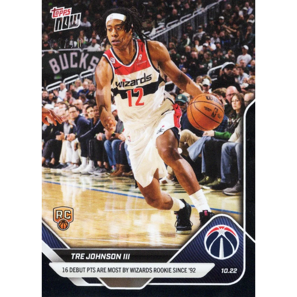 2025 Topps Now Tre Johnson #14 Black Foil /10 Wizards Rookie Card