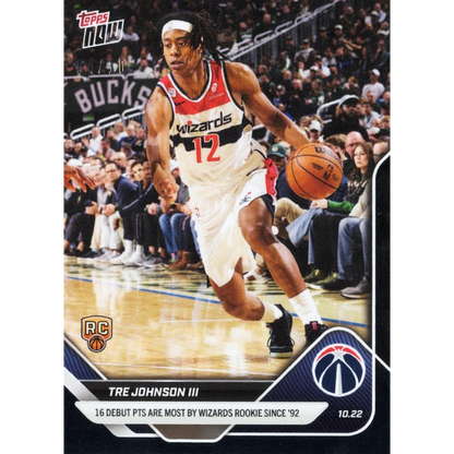 2025 Topps Now Tre Johnson #14 Black Foil /10 Wizards Rookie Card