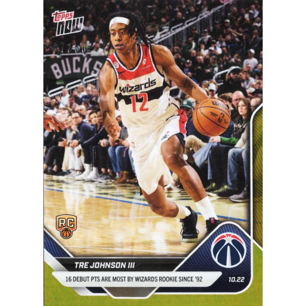 2025 Topps Now Tre Johnson #14 Gold Foil /50 Washington Wizards Rookie RC Basketball Card | Hall of Fame Sports Memorabilia | vintageantiquesgifts.com