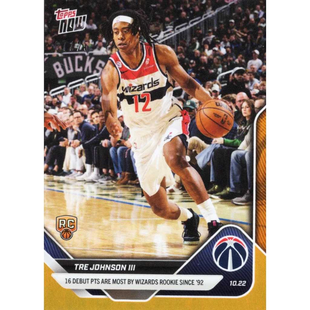 2025 Topps Now Tre Johnson #14 Orange Foil /25 Washington Wizards Rookie RC Basketball Card | Hall of Fame Sports Memorabilia | vintageantiquesgifts.com
