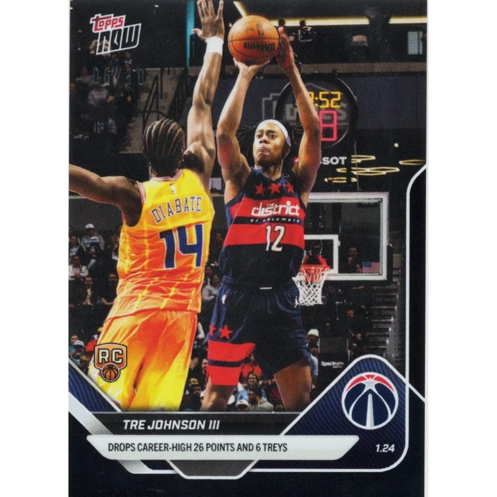 2025 Topps Now Tre Johnson 140 Black Foil 10 Washington Wizards Rookie RC Basketball Card | Hall of Fame Sports Memorabilia | vintageantiquesgifts.com