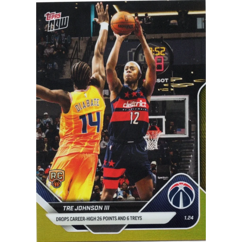 2025 Topps Now Tre Johnson 140 Gold Foil 50 Washington Wizards Rookie RC Basketball Card | Hall of Fame Sports Memorabilia | vintageantiquesgifts.com