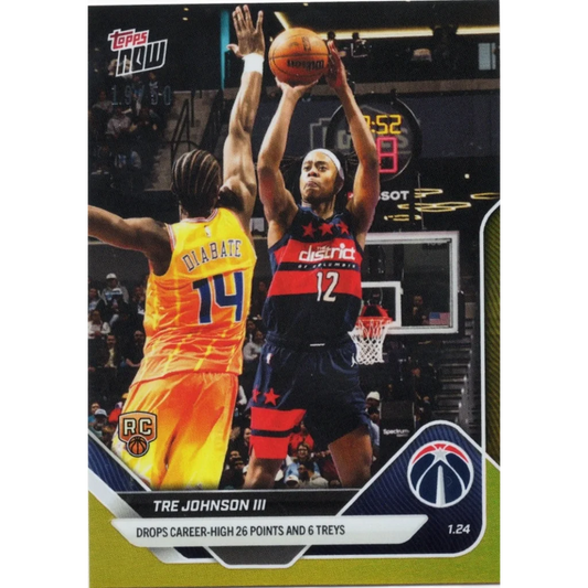 2025 Topps Now Tre Johnson 140 Gold Foil 50 Washington Wizards Rookie RC Basketball Card | Hall of Fame Sports Memorabilia | vintageantiquesgifts.com