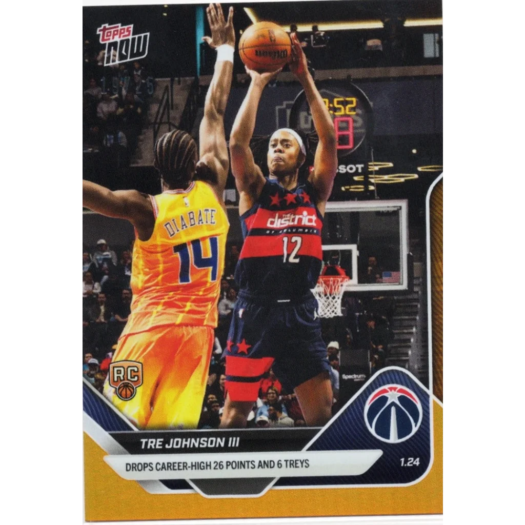 2025 Topps Now Tre Johnson 140 Orange Foil 25 Washington Wizards Rookie RC Basketball Card | Hall of Fame Sports Memorabilia | vintageantiquesgifts.com