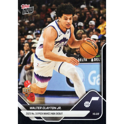 2025 Topps Now Walter Clayton Jr #16 Black Foil /10 Utah Jazz RC card