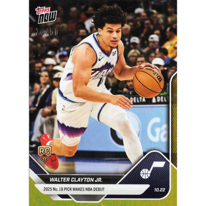 2025 Topps Now Walter Clayton Jr #16 Gold Foil /50 Utah Jazz Rookie RC Basketball Card | Hall of Fame Sports Memorabilia | vintageantiquesgifts.com