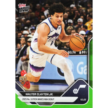 2025 Topps Now Walter Clayton Jr #16 Green Foil /99 Utah Jazz Rookie RC Basketball Card | Hall of Fame Sports Memorabilia | vintageantiquesgifts.com