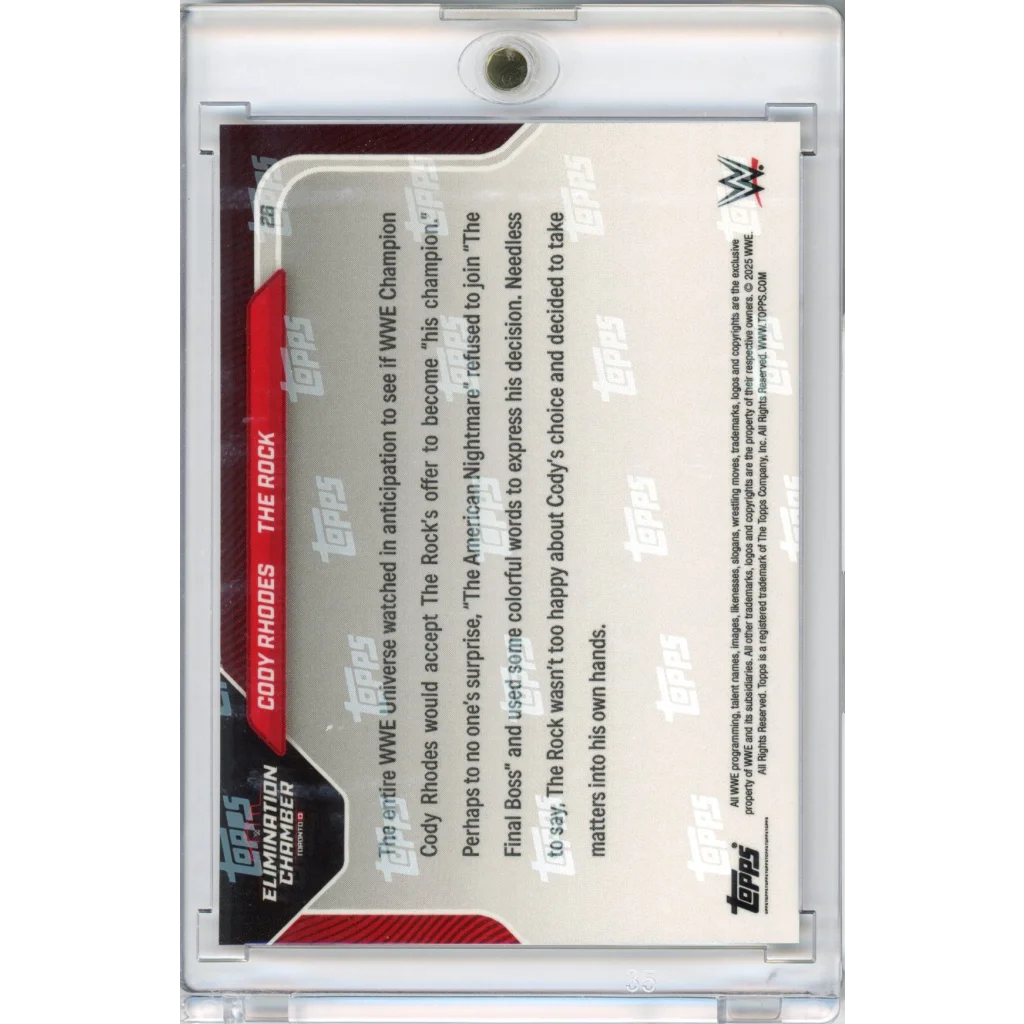 WWE Cody Rhodes vs The Rock wrestling card with third party authentication in a clear slab