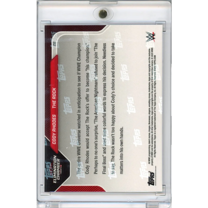 WWE Cody Rhodes vs The Rock wrestling card with third party authentication in a clear slab