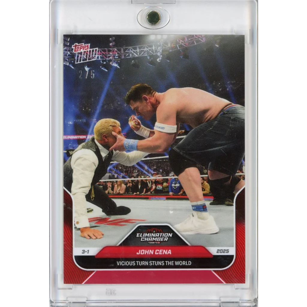 2025 Topps Now WWE John Cena #29 Red #/5 Vicious Turn Stuns the World Wrestling Card | Hall of Fame Sports Memorabilia | vintageantiquesgifts.com