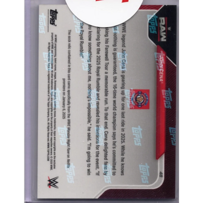 2025 Topps Now WWE John Cena #4B Event Used Sock Red Relic /5 Wrestling Card