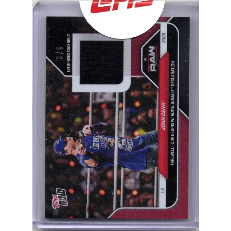 2025 Topps Now WWE John Cena #4B Event Used Sock Red Relic /5 Wrestling Card