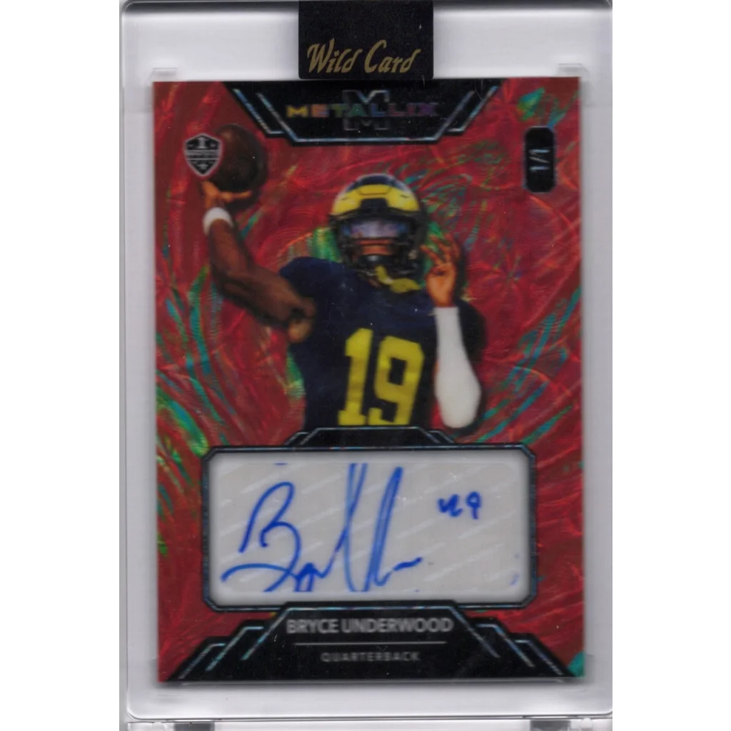 2025 Wild Card Metallix Bryce Underwood #WMMFABU Red Auto 1/1 Michigan Wolverines Rookie RC Football Card | Hall of Fame Sports Memorabilia | vintageantiquesgifts.com