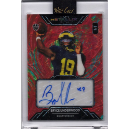 2025 Wild Card Metallix Bryce Underwood #WMMFABU Red Auto 1/1 Michigan Wolverines Rookie RC Football Card | Hall of Fame Sports Memorabilia | vintageantiquesgifts.com