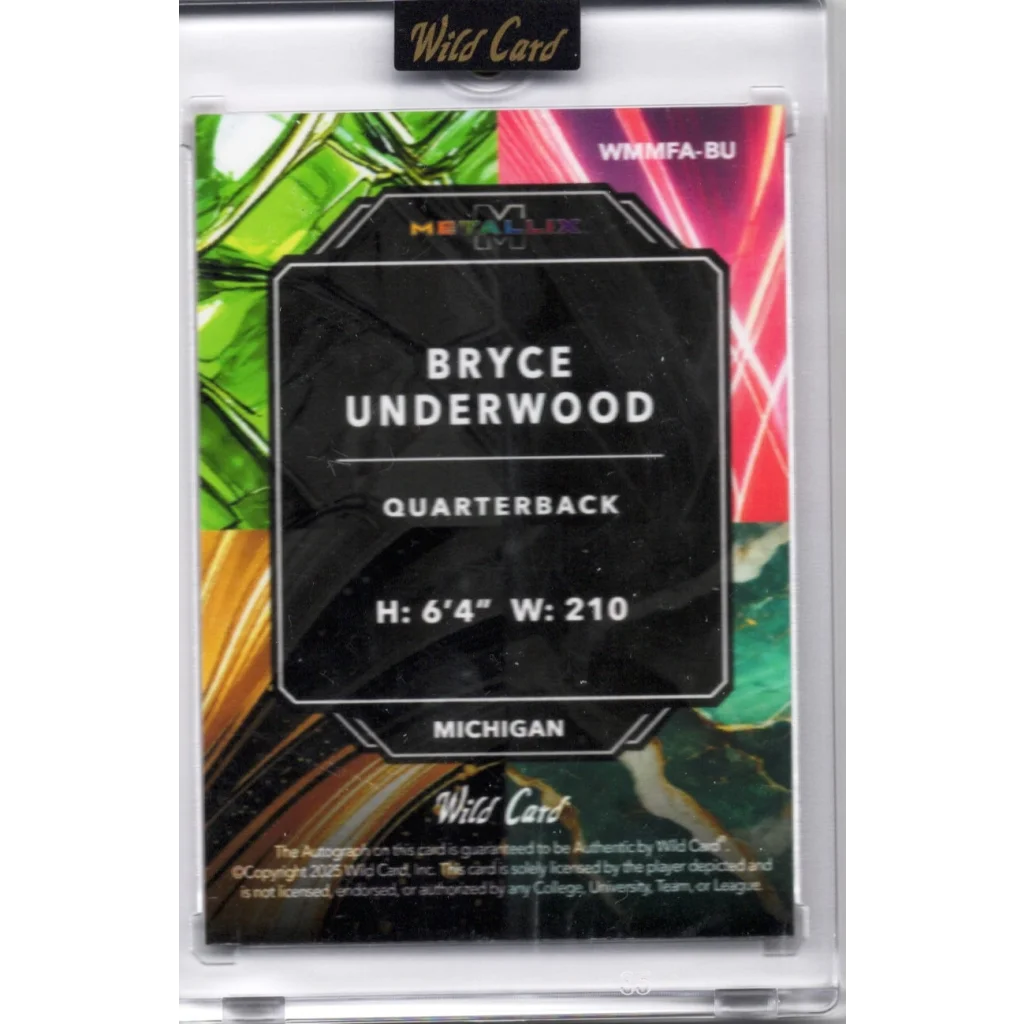 2025 Wild Card Metallix Bryce Underwood #WMMFABU Red Auto 1/1 Michigan Wolverines Rookie RC Football Card | Certified Authentic Signed Memorabilia | vintageantiquesgifts.com