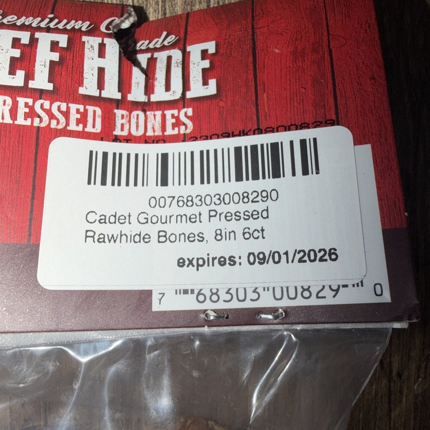 Cadet Pressed Beef Hide Dog Bones — 8 Inch Long-Lasting Rawhide Chews (Best By 9/2026)