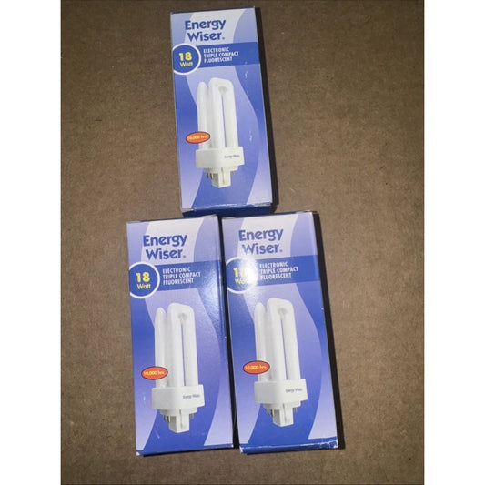 Three Bulbrite 18W triple CFL replacement bulbs in blue boxes