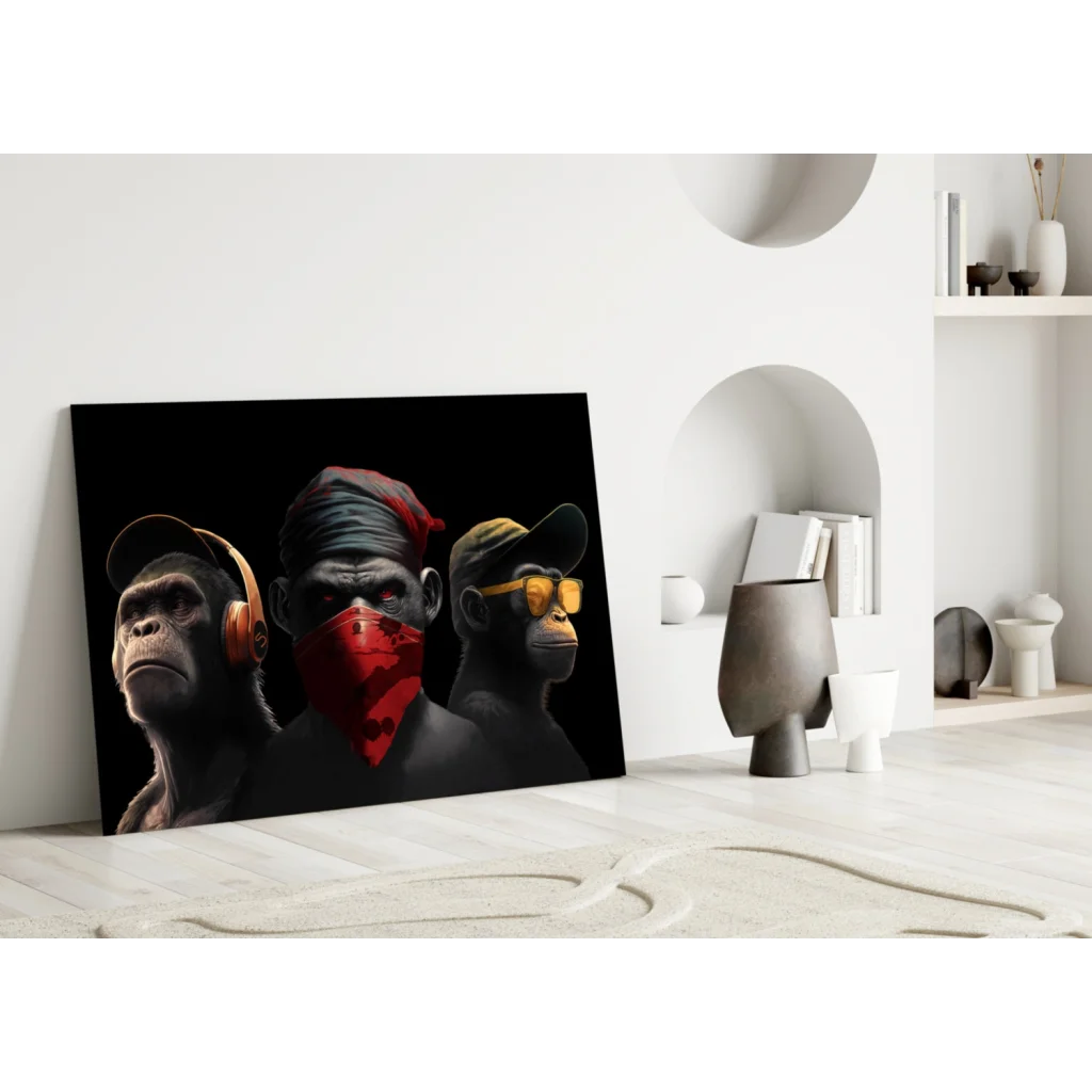 Hip Hop Monkey Trio Canvas Wall Art Print | Modern Wall Art Decor | vintageantiquesgifts.com