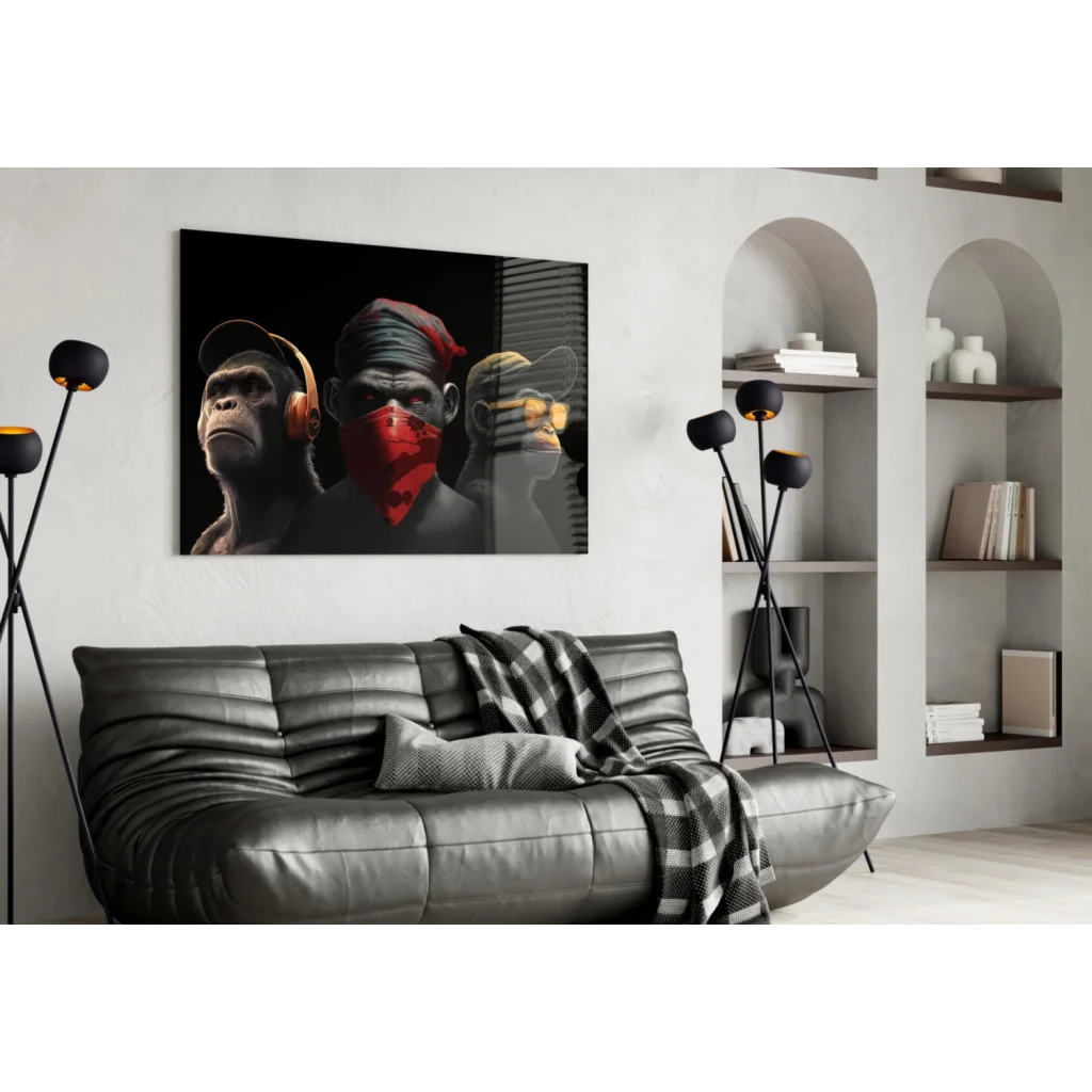 Hip Hop Monkey Trio Canvas Wall Art Print | Contemporary Home Wall Art | vintageantiquesgifts.com
