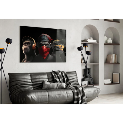 Hip Hop Monkey Trio Canvas Wall Art Print | Contemporary Home Wall Art | vintageantiquesgifts.com