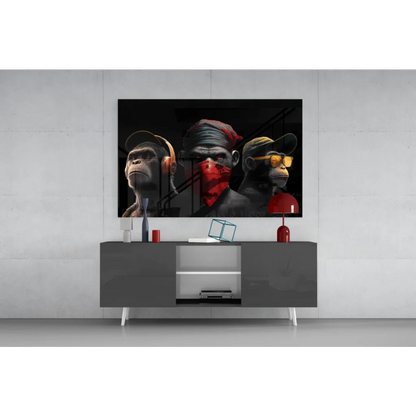 Hip Hop Monkey Trio black canvas wall art with stylish monkeys in headphones