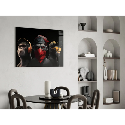 Hip Hop Monkey Trio black-framed canvas wall art print with stylized streetwear monkeys