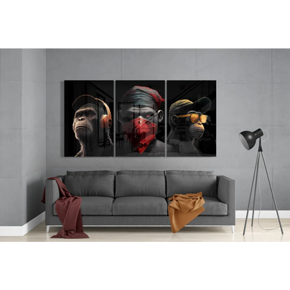 Streetwise Chimps Glass Wall Art Triptych | Modern Wall Art Decor | vintageantiquesgifts.com