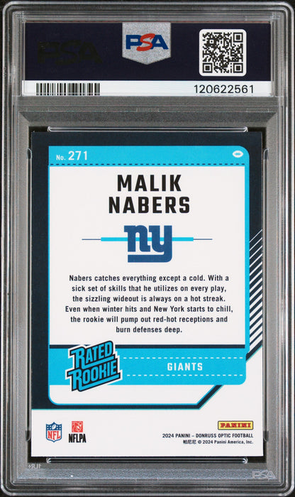 Graded 2024 Panini Donruss Optic Malik Nabers #271 Rookie RC Football Card PSA 10 Gem Mint