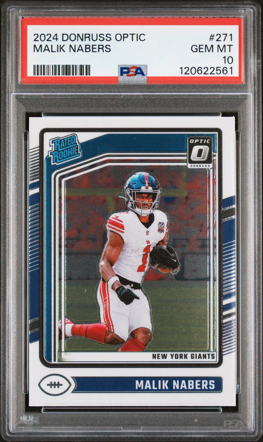 Graded 2024 Panini Donruss Optic Malik Nabers #271 Rookie RC Football Card PSA 10 Gem Mint