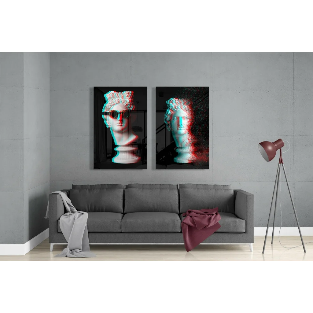 3D anaglyph glass wall art bust of woman with sunglasses and hat