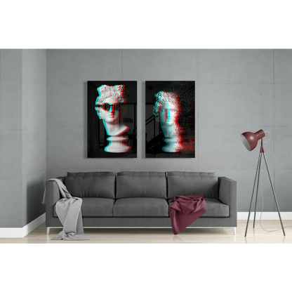 3D anaglyph glass wall art bust of woman with sunglasses and hat