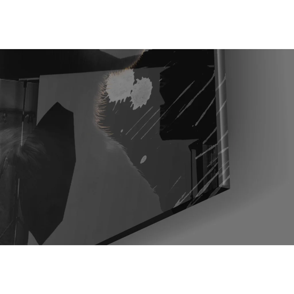 3D printed monkey wall art with headphones, red bandana, black umbrella with white speckles