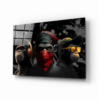 3D printed monkey wall art with headphones and red bandana