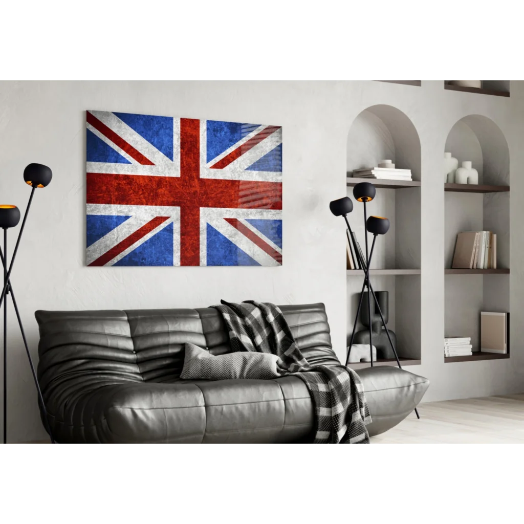 3D Union Jack glass wall art canvas print for home decor