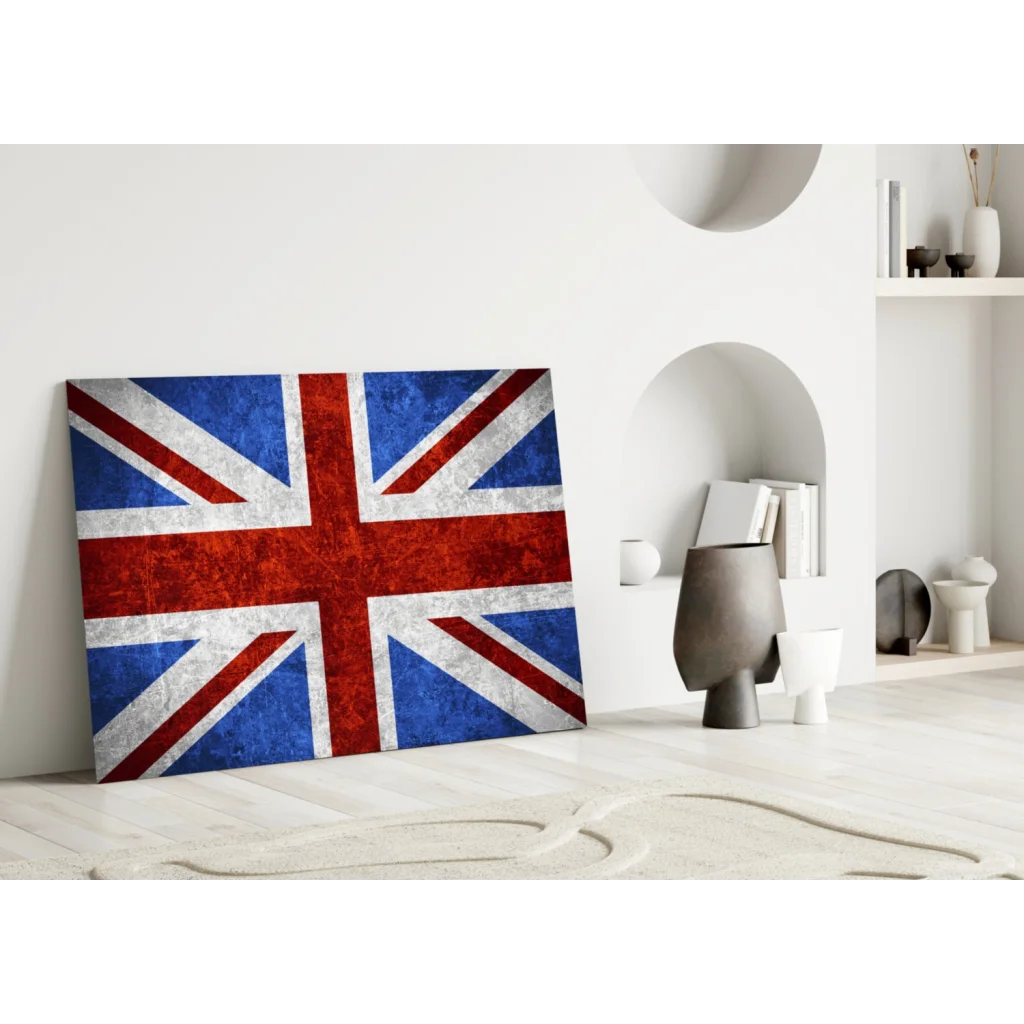 3D Union Jack glass wall art canvas print for home decor