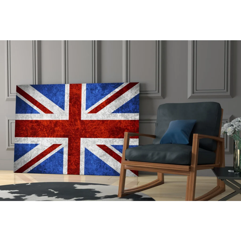 3D Union Jack glass wall art canvas print with distressed texture