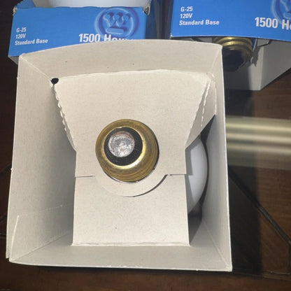 60 watt G25 light bulb with brass base in Westinghouse GE packaging