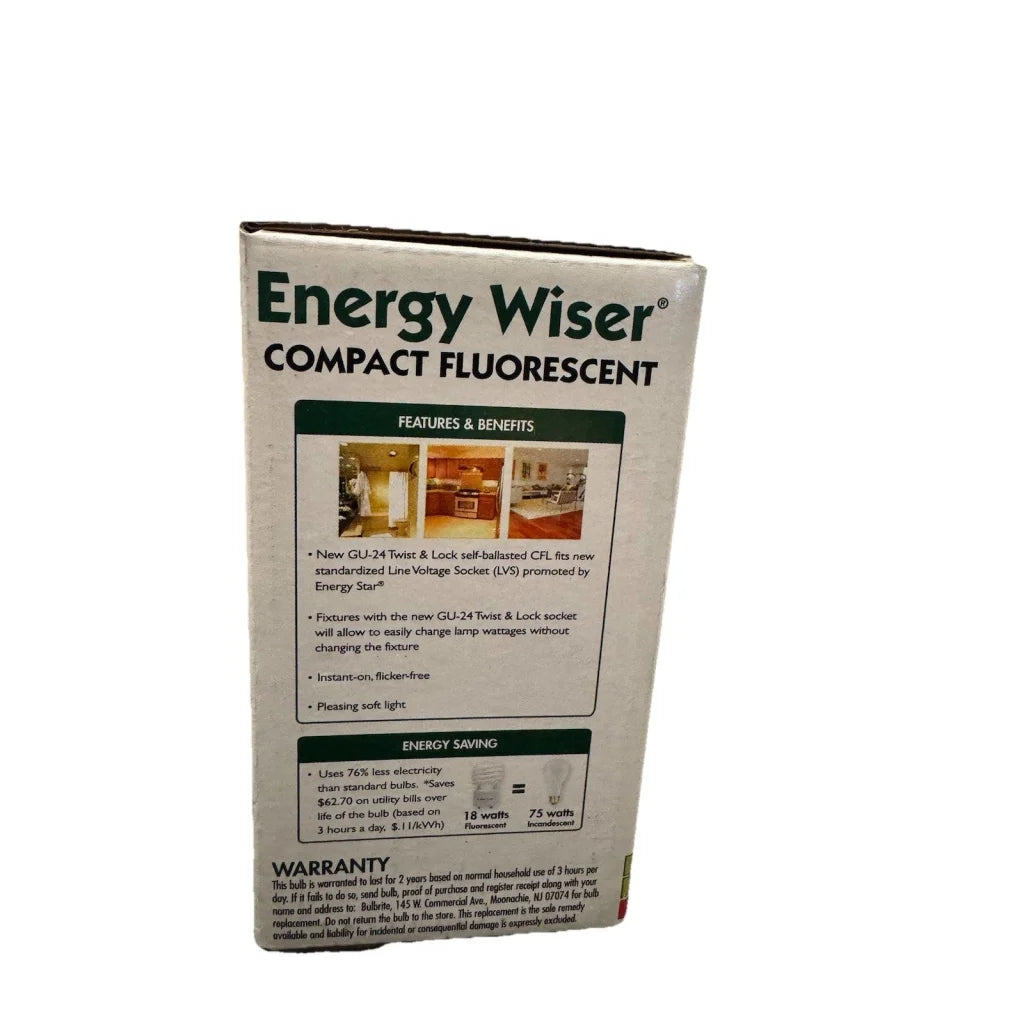 Energy Wiser 75W GU24 CFL bulb in white green box, 2700K warm white