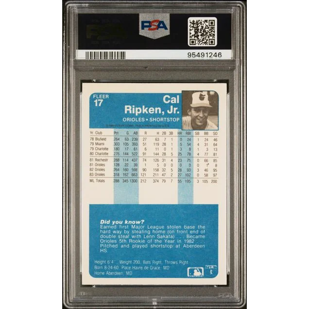 Graded 1984 Fleer Cal Ripken Jr. #17 Baseball Card PSA 9 Mint | PSA 9 Mint Graded Vintage Baseball Card | vintageantiquesgifts.com