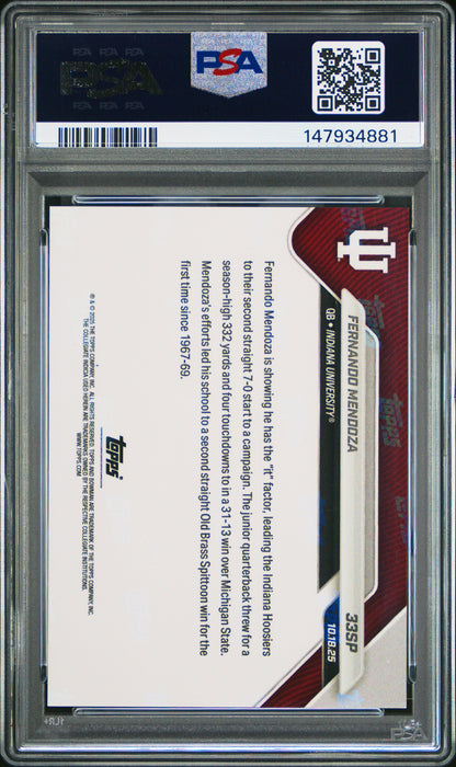 Graded 2025 Topps Bowman U Now Fernando Mendoza #33SP Rookie RC Football Card PSA 9 Mint