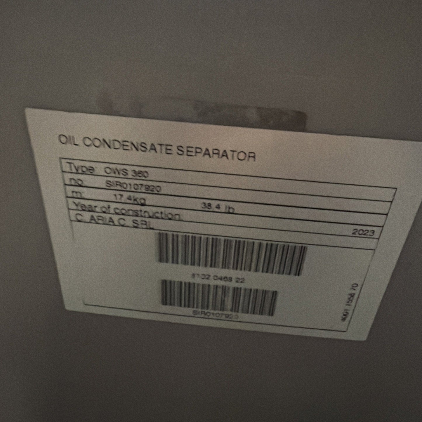 OWS 360 Oil Condensate Separator – New 2023 Air Compressor Unit (No Box)