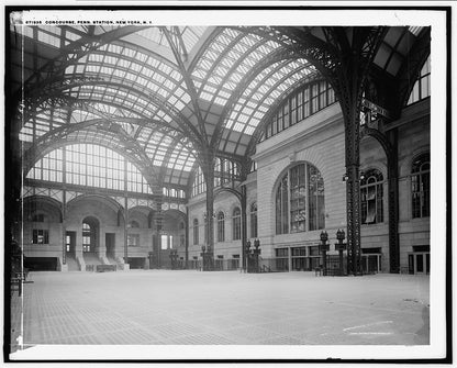 Period photograph of the concourse at Pennsylvania Station, New York - the Pennsylvania Railroad's flagship station, shown for historical context; it is not the certificate offered here.