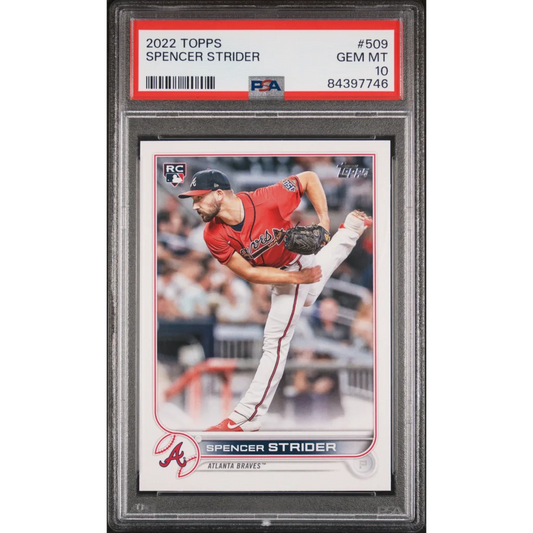 Graded 2022 Topps Spencer Strider #509 Rookie RC Baseball Card PSA 10 Gem Mint | Hall of Fame Sports Memorabilia | vintageantiquesgifts.com