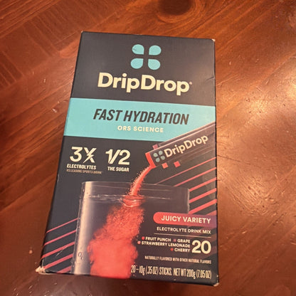 DripDrop Fast Hydration Electrolyte Drink Mix Juicy Variety 20 Packs Exp: 7/28