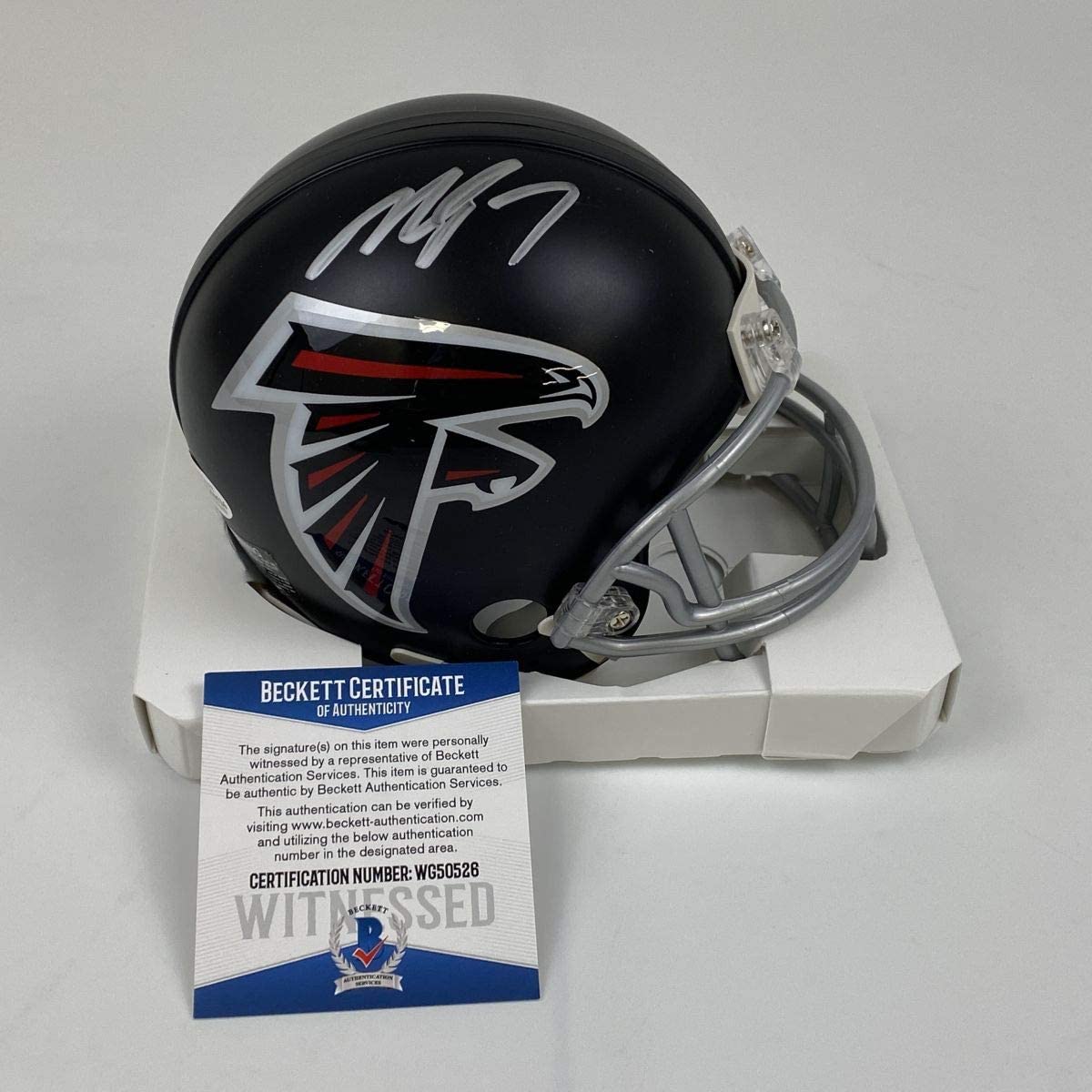 Autographed/Signed Michael Vick Atlanta Falcons Football Mini Helmet Beckett BAS COA