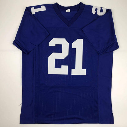 Autographed Tiki Barber New York Blue Football Jersey JSA COA