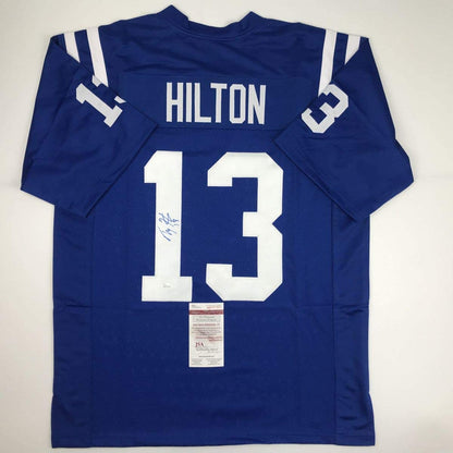 Autographed T.Y. Hilton custom blue Indianapolis football jersey front view JSA COA with signature