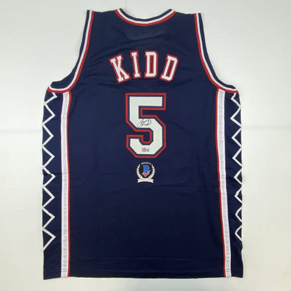 Autographed/Signed Jason Kidd New Jersey Blue Basketball Jersey Beckett BAS COA